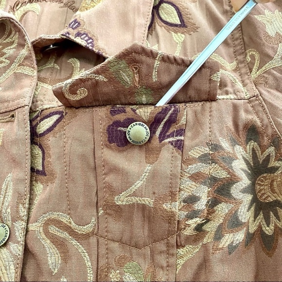 Jean-style Brown Jacket Petite Large Floral Western Button-down Front - Picture 8 of 13